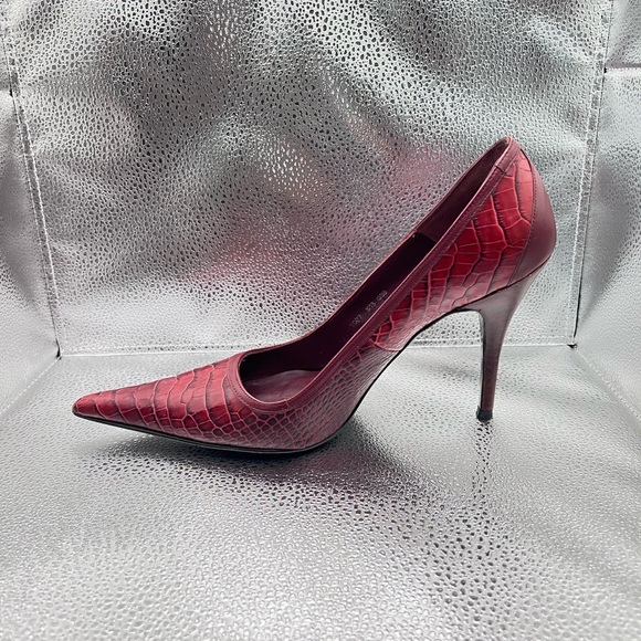 ZARA Burgundy Croc Pointed Toe Heels-Made in Spain- Size40 ( Fits US 9) - Picture 2 of 5